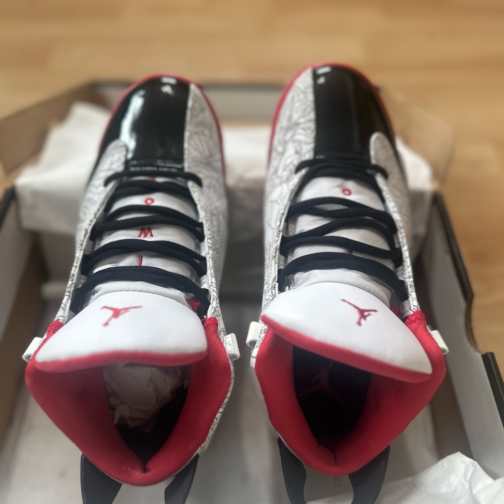 Jordan Low-Top Sneakers in White, Black & Red